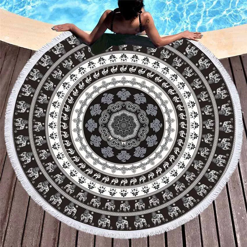 Bohemian Geometric Colorful Round Beach Towel With Tassel