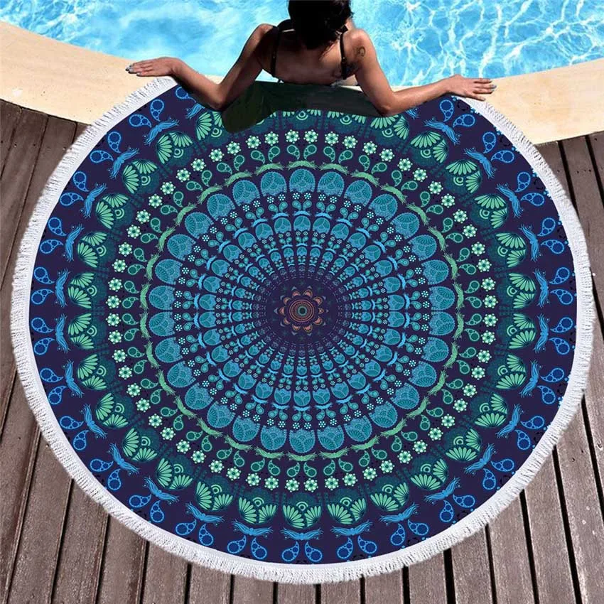 Bohemian Geometric Colorful Round Beach Towel With Tassel