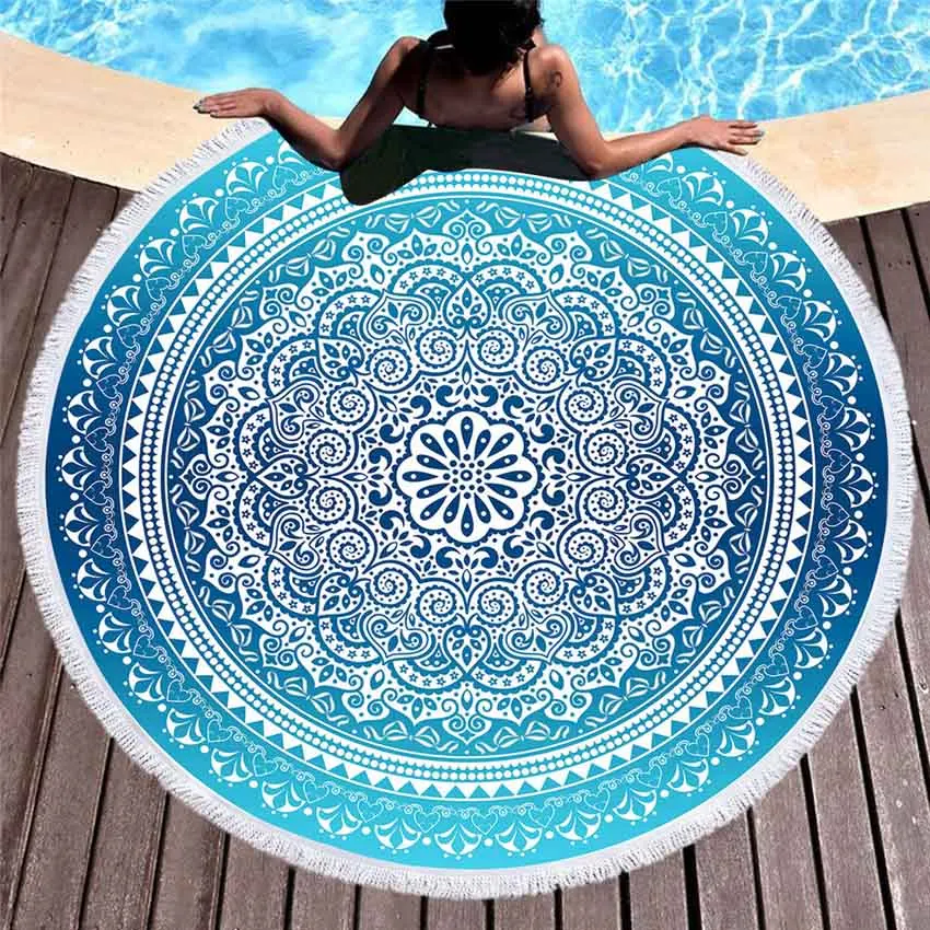 Bohemian Geometric Colorful Round Beach Towel With Tassel