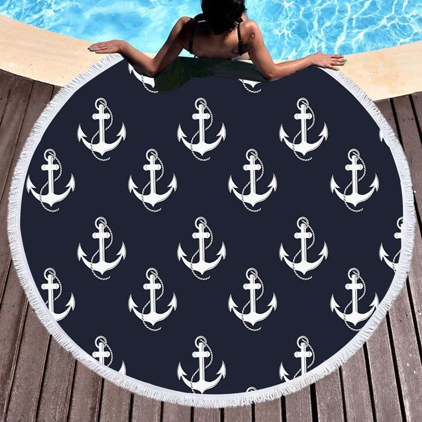 Bohemian Geometric Colorful Round Beach Towel With Tassel