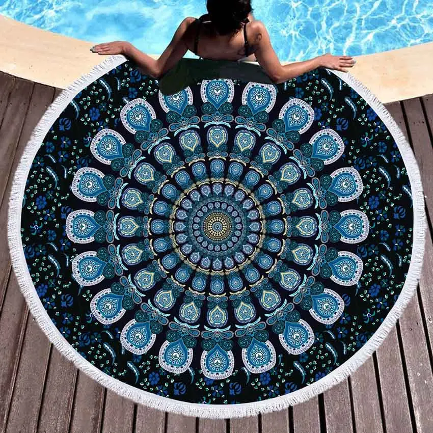 Bohemian Geometric Colorful Round Beach Towel With Tassel