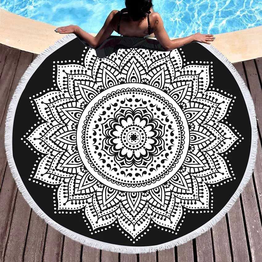 Bohemian Geometric Colorful Round Beach Towel With Tassel