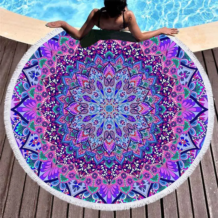 Bohemian Geometric Colorful Round Beach Towel With Tassel