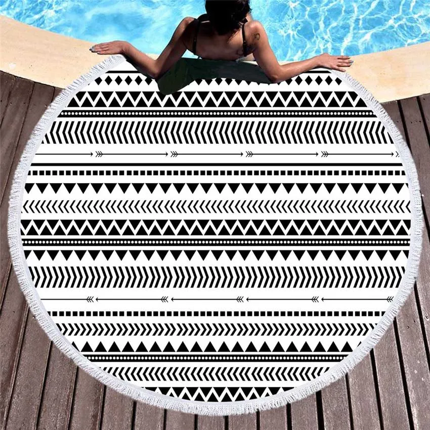 Bohemian Geometric Colorful Round Beach Towel With Tassel