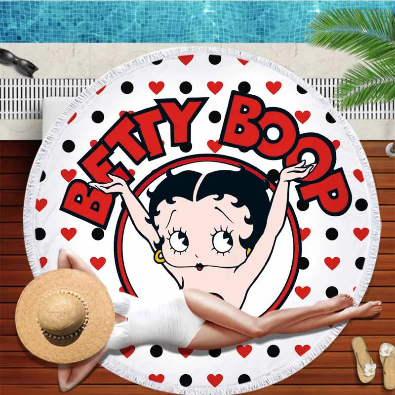 Betty Boop Swimming Round Towel Microfiber With Tassels Betty Boop Swimming Round Towel Microfiber With Tassels