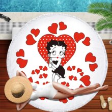 Betty Boop Swimming Round Towel Microfiber With Tassels Betty Boop Swimming Round Towel Microfiber With Tassels
