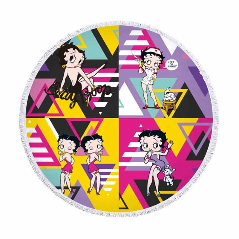 Betty Boop Swimming Round Towel Microfiber With Tassels Betty Boop Swimming Round Towel Microfiber With Tassels