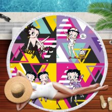 Betty Boop Swimming Round Towel Microfiber With Tassels Betty Boop Swimming Round Towel Microfiber With Tassels