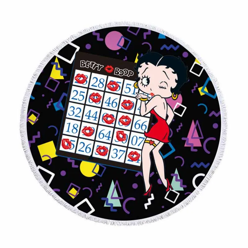 Betty Boop Swimming Round Towel Microfiber With Tassels Betty Boop Swimming Round Towel Microfiber With Tassels