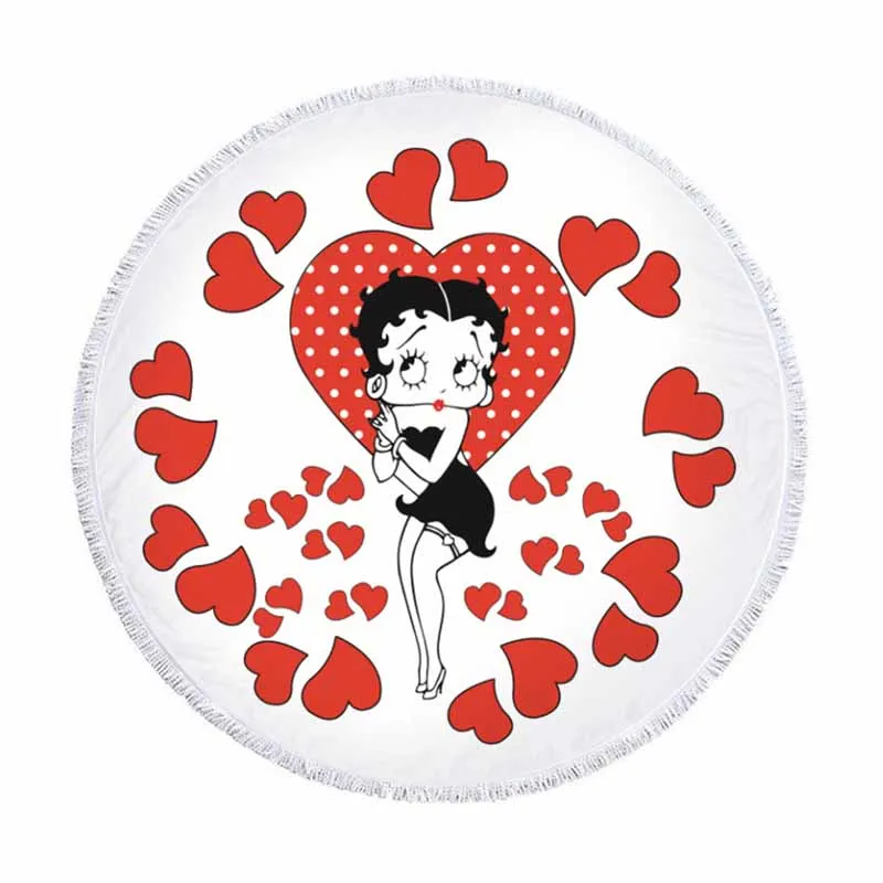Betty Boop Swimming Round Towel Microfiber With Tassels Betty Boop Swimming Round Towel Microfiber With Tassels