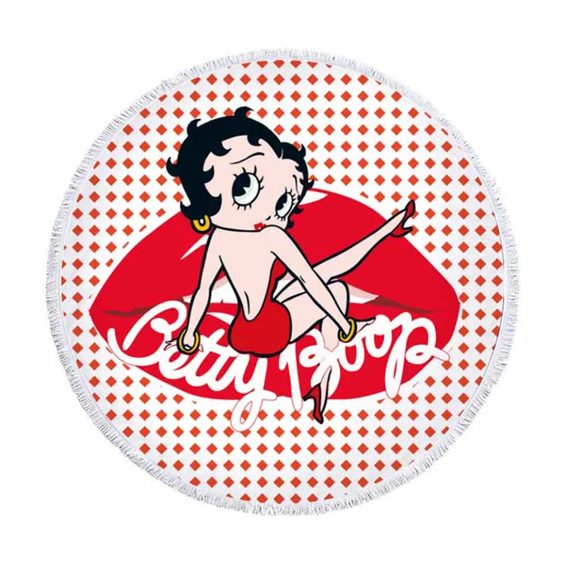 Betty Boop Swimming Round Towel Microfiber With Tassels Betty Boop Swimming Round Towel Microfiber With Tassels