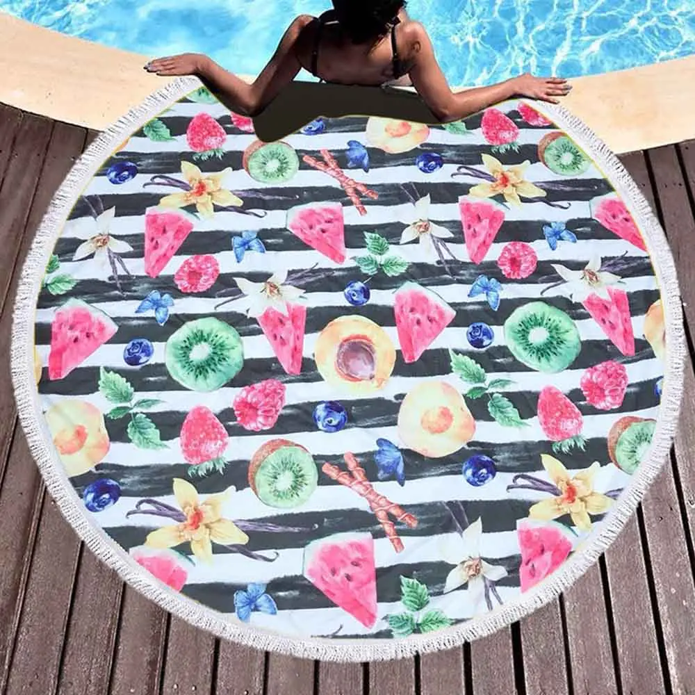 Pineapple Watermelon Fruits And Plant Print Round Swimming Towel