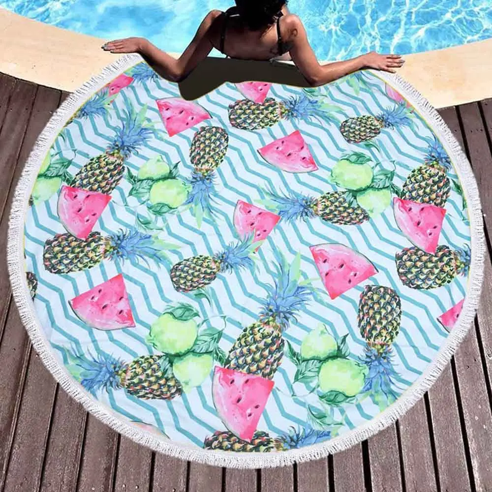 Pineapple Watermelon Fruits And Plant Print Round Swimming Towel