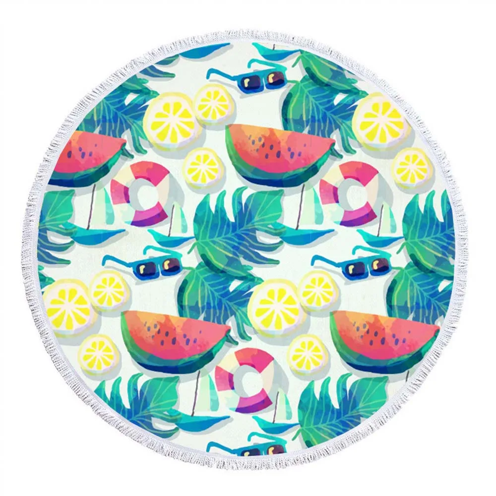 Pineapple Watermelon Fruits And Plant Print Round Swimming Towel