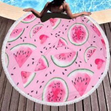 Pineapple Watermelon Fruits And Plant Print Round Swimming Towel Pineapple Watermelon Fruits And Plant Print Round Swimming Towel