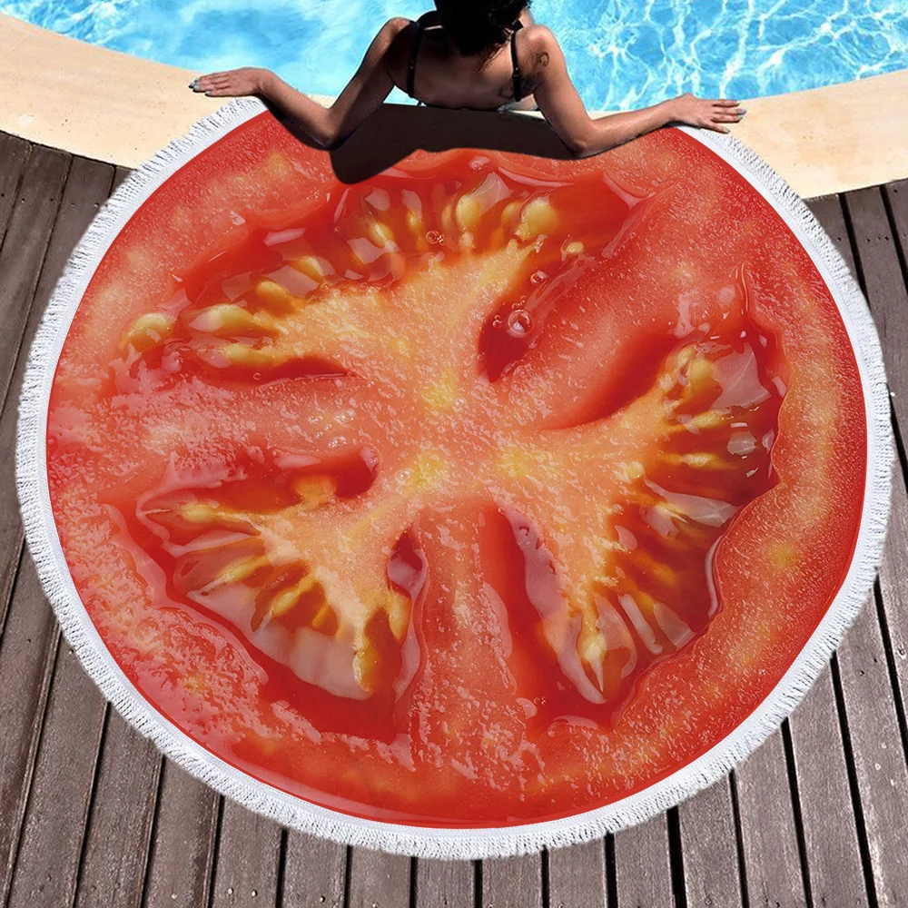 Fruit Orange/Lemon/Watermelon/Tomatoes Printed Large Round Beach Towel