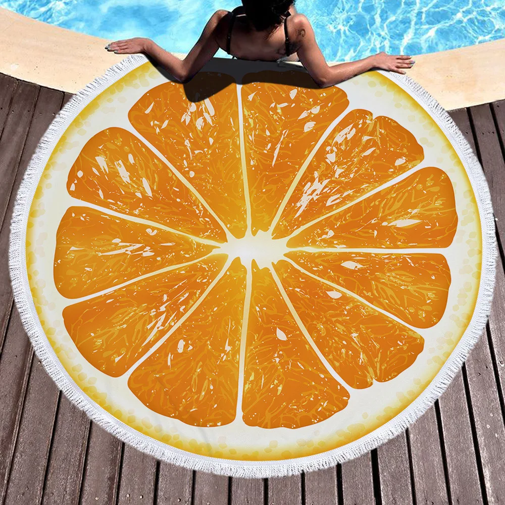 Fruit Orange/Lemon/Watermelon/Tomatoes Printed Large Round Beach Towel