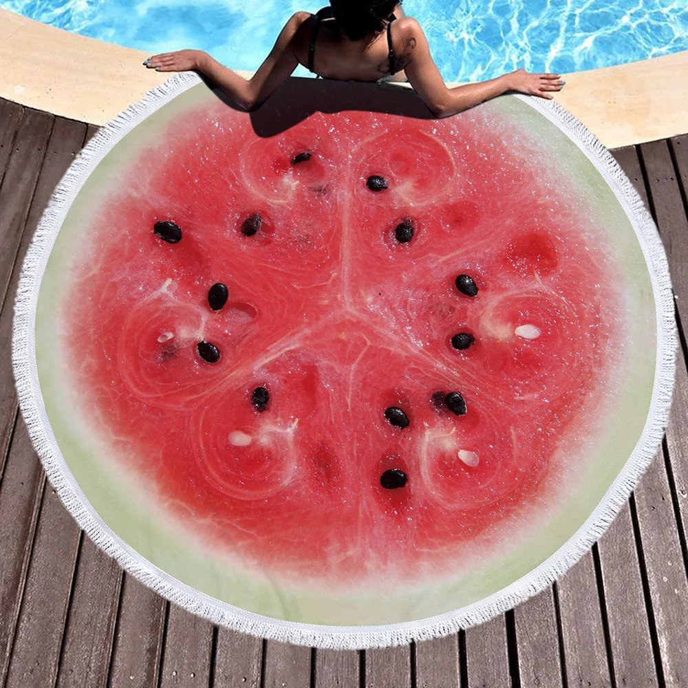Fruit Orange/Lemon/Watermelon/Tomatoes Printed Large Round Beach Towel