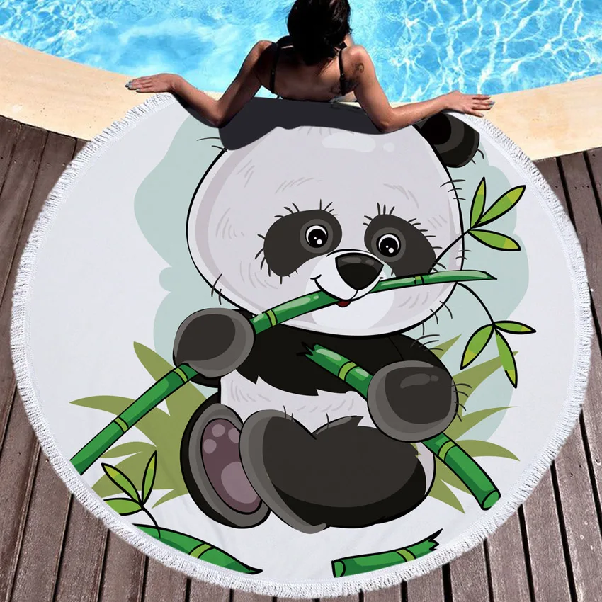 Cartoon Panda Print Round Thick Microfiber Beach Towel