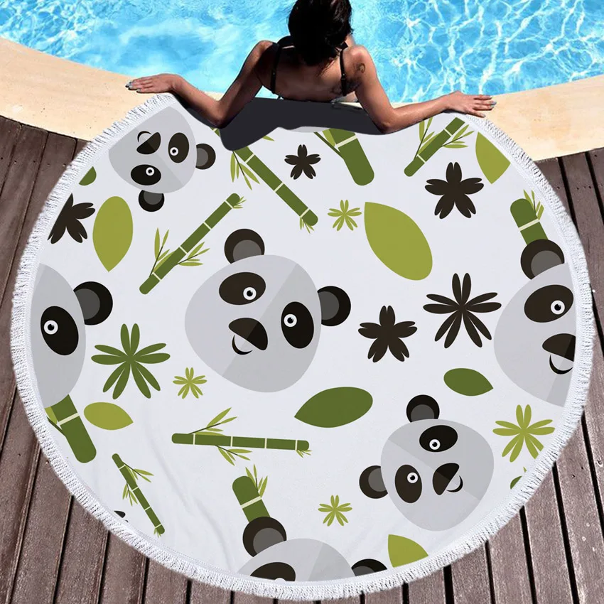 Cartoon Panda Print Round Thick Microfiber Beach Towel