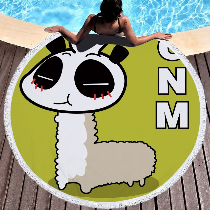 Cartoon Panda Print Round Thick Microfiber Beach Towel