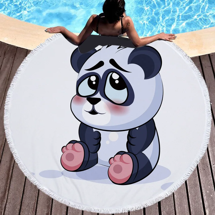 Cartoon Panda Print Round Thick Microfiber Beach Towel