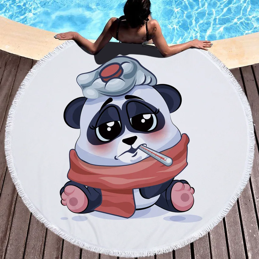 Cartoon Panda Print Round Thick Microfiber Beach Towel