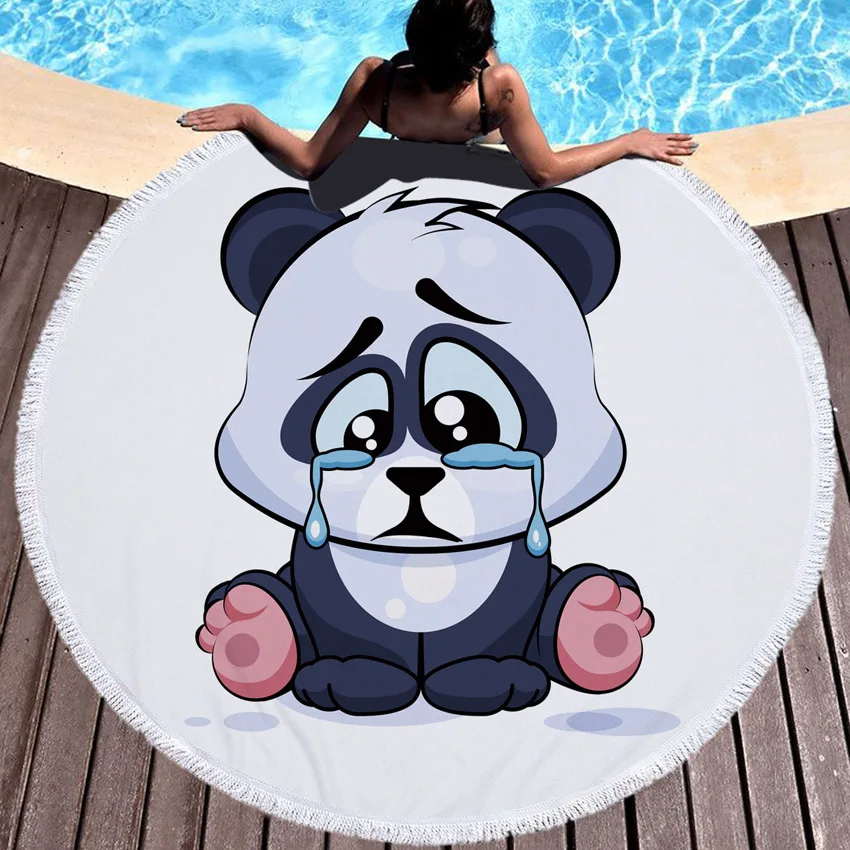 Cartoon Panda Print Round Thick Microfiber Beach Towel