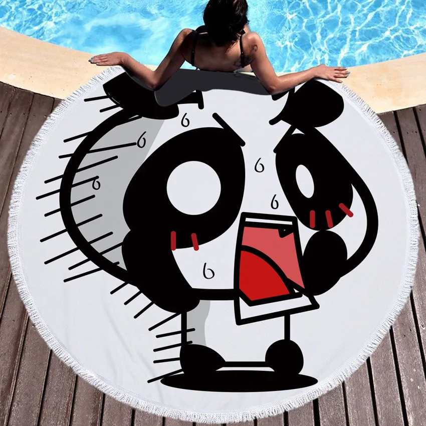 Cartoon Panda Print Round Thick Microfiber Beach Towel