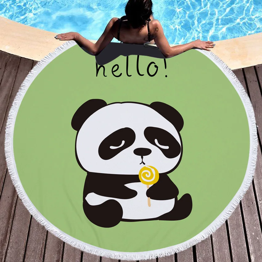 Cartoon Panda Print Round Thick Microfiber Beach Towel