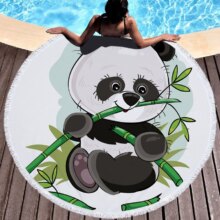 Cartoon Panda Print Round Thick Microfiber Beach Towel Cartoon Panda Print Round Thick Microfiber Beach Towel