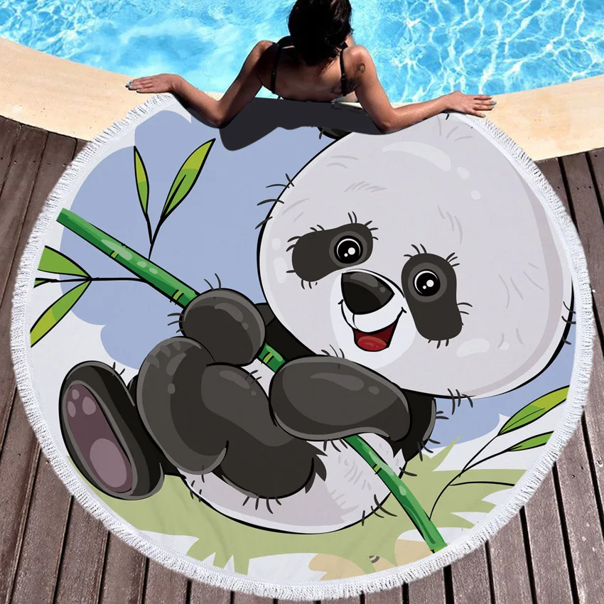 Cartoon Panda Print Round Thick Microfiber Beach Towel