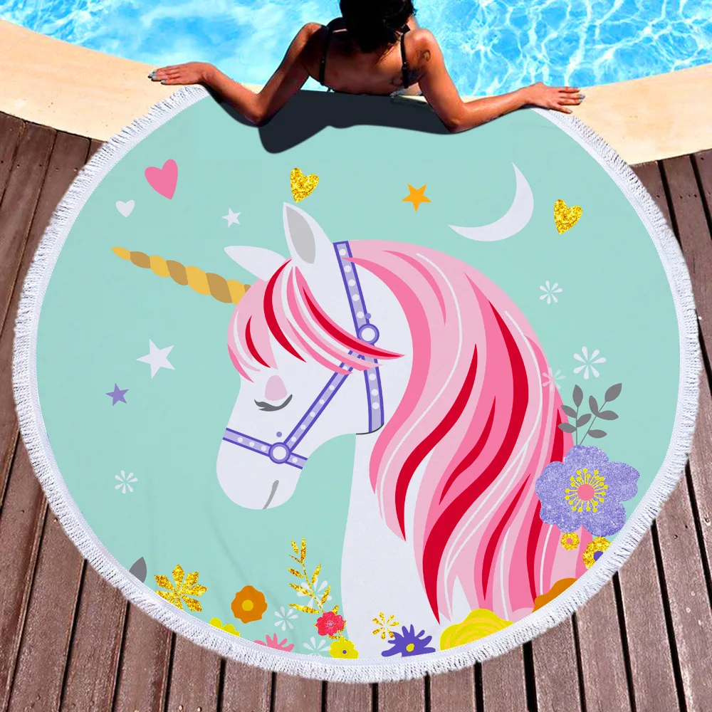 Unicorn Style Portable Swimming Towel With Bundle Pocket Set
