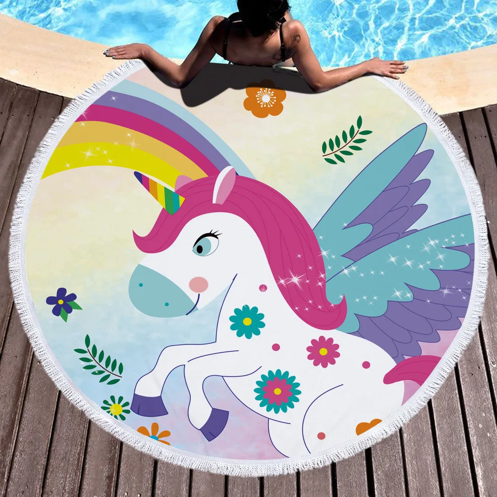 Unicorn Style Portable Swimming Towel With Bundle Pocket Set