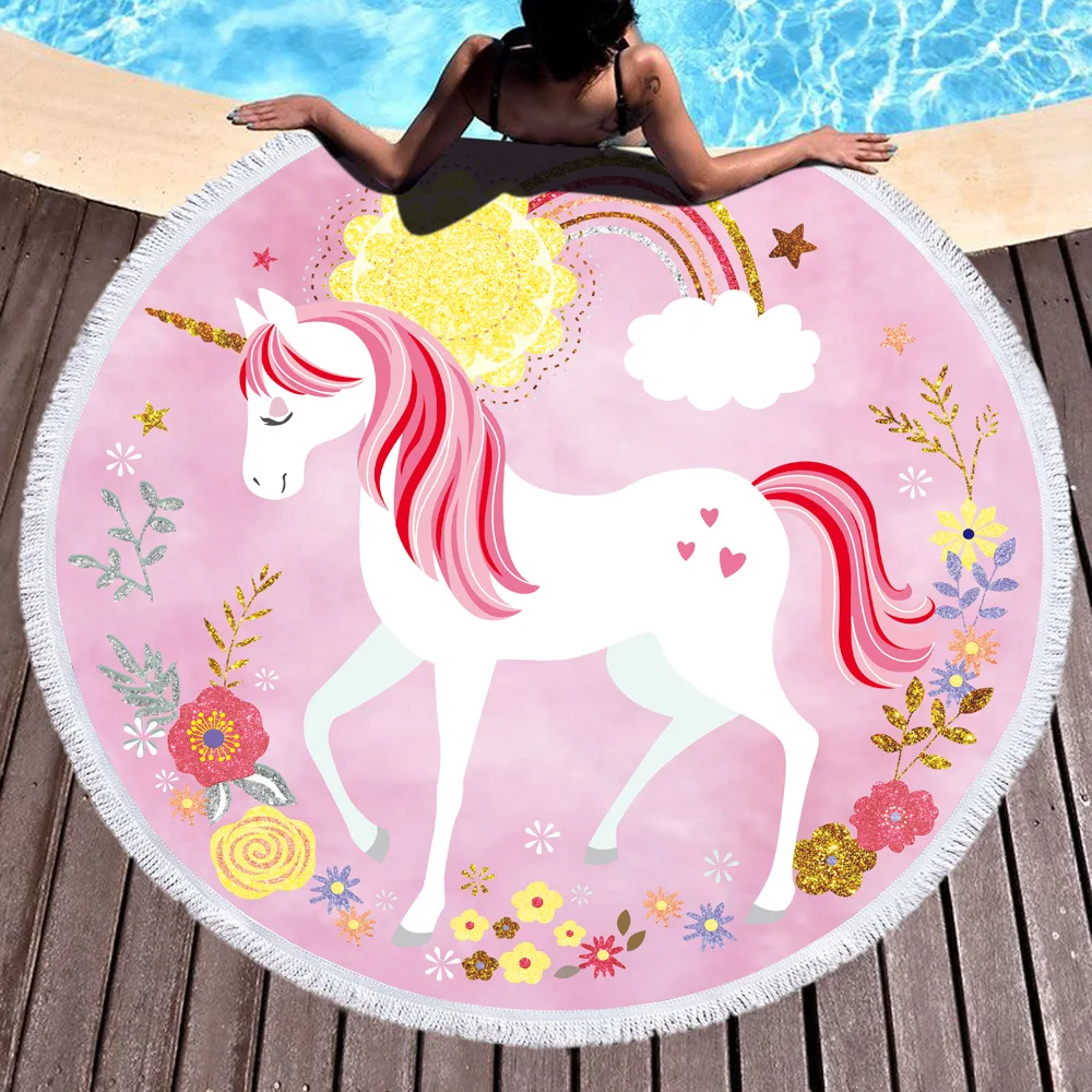 Unicorn Style Portable Swimming Towel With Bundle Pocket Set