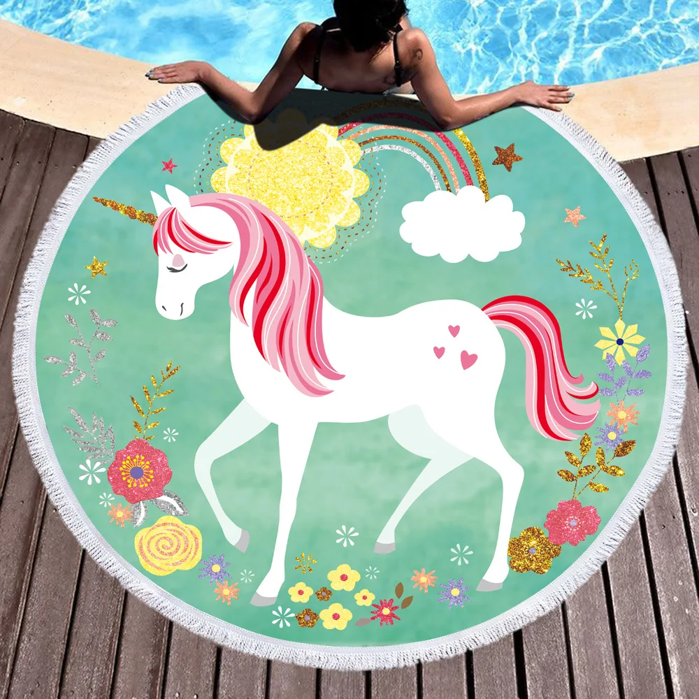 Unicorn Style Portable Swimming Towel With Bundle Pocket Set