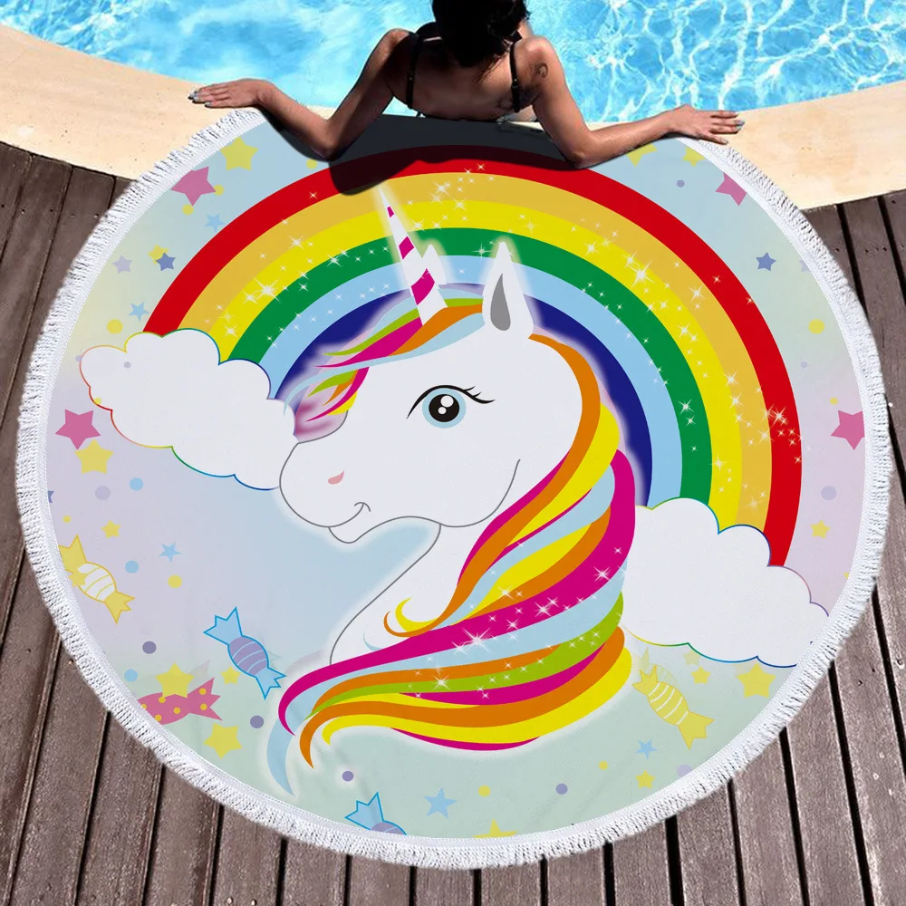 Unicorn Style Portable Swimming Towel With Bundle Pocket Set
