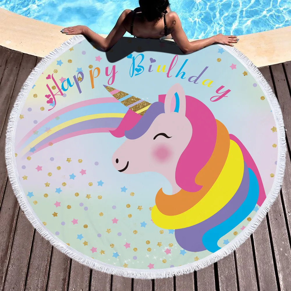 Unicorn Style Portable Swimming Towel With Bundle Pocket Set