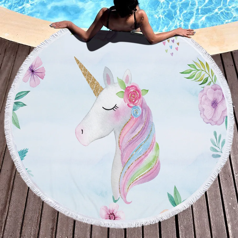 Unicorn Style Portable Swimming Towel With Bundle Pocket Set