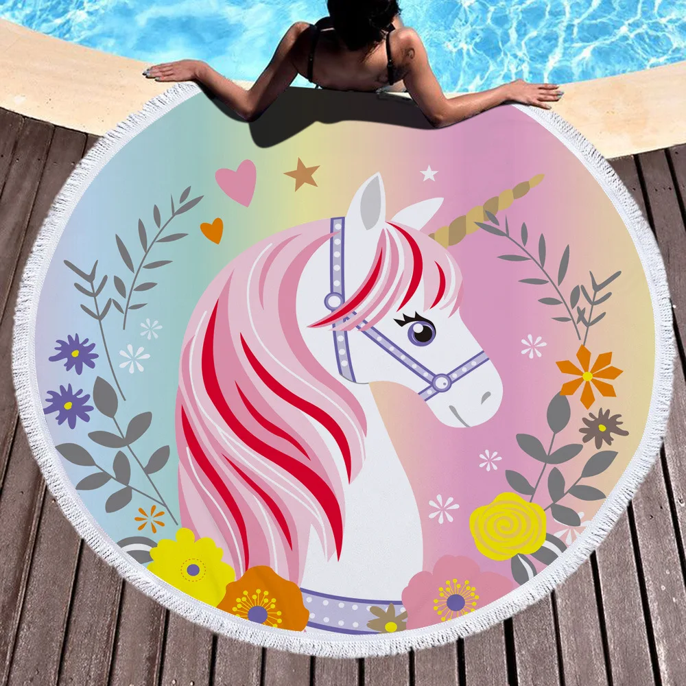 Unicorn Style Portable Swimming Towel With Bundle Pocket Set