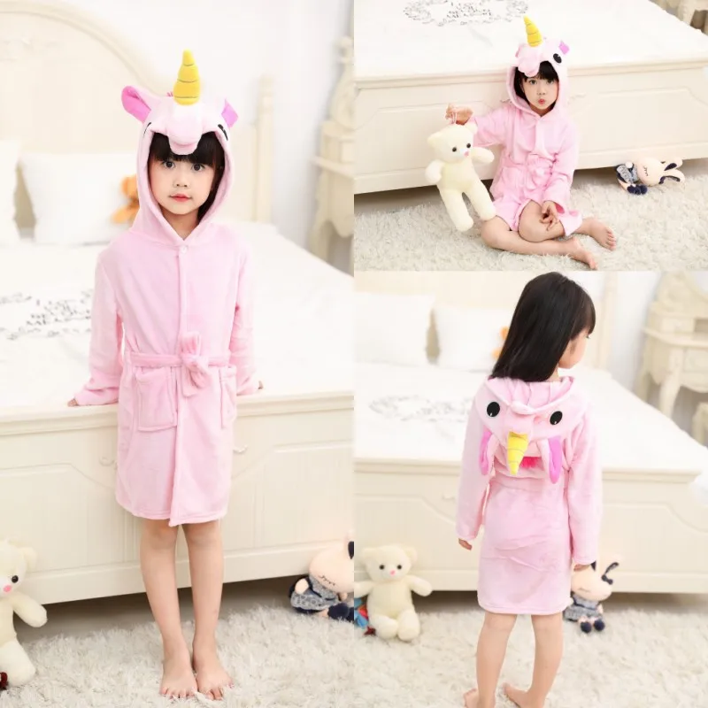 Anime Unicorn Bathrobe Flannel Nightgown Towel
