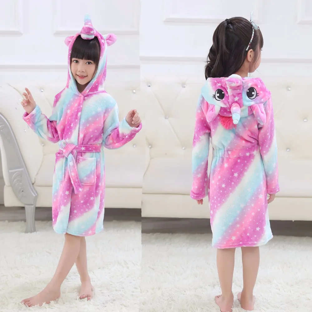 Anime Unicorn Bathrobe Flannel Nightgown Towel