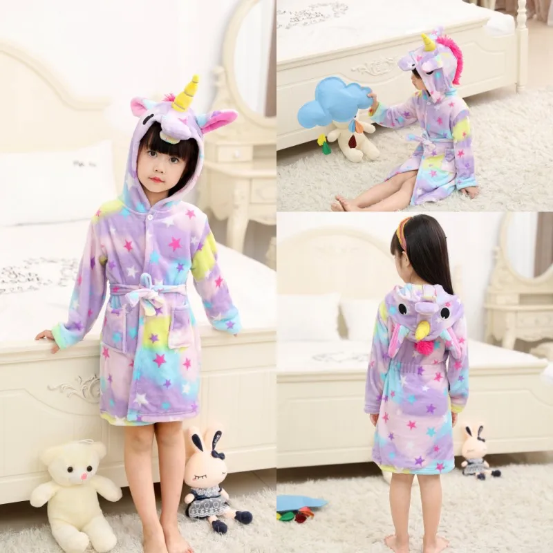 Anime Unicorn Bathrobe Flannel Nightgown Towel