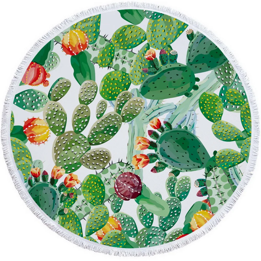 Printed Large Round Thick And Soft Beach Towel With Tassels Printed Large Round Thick And Soft Beach Towel With Tassels