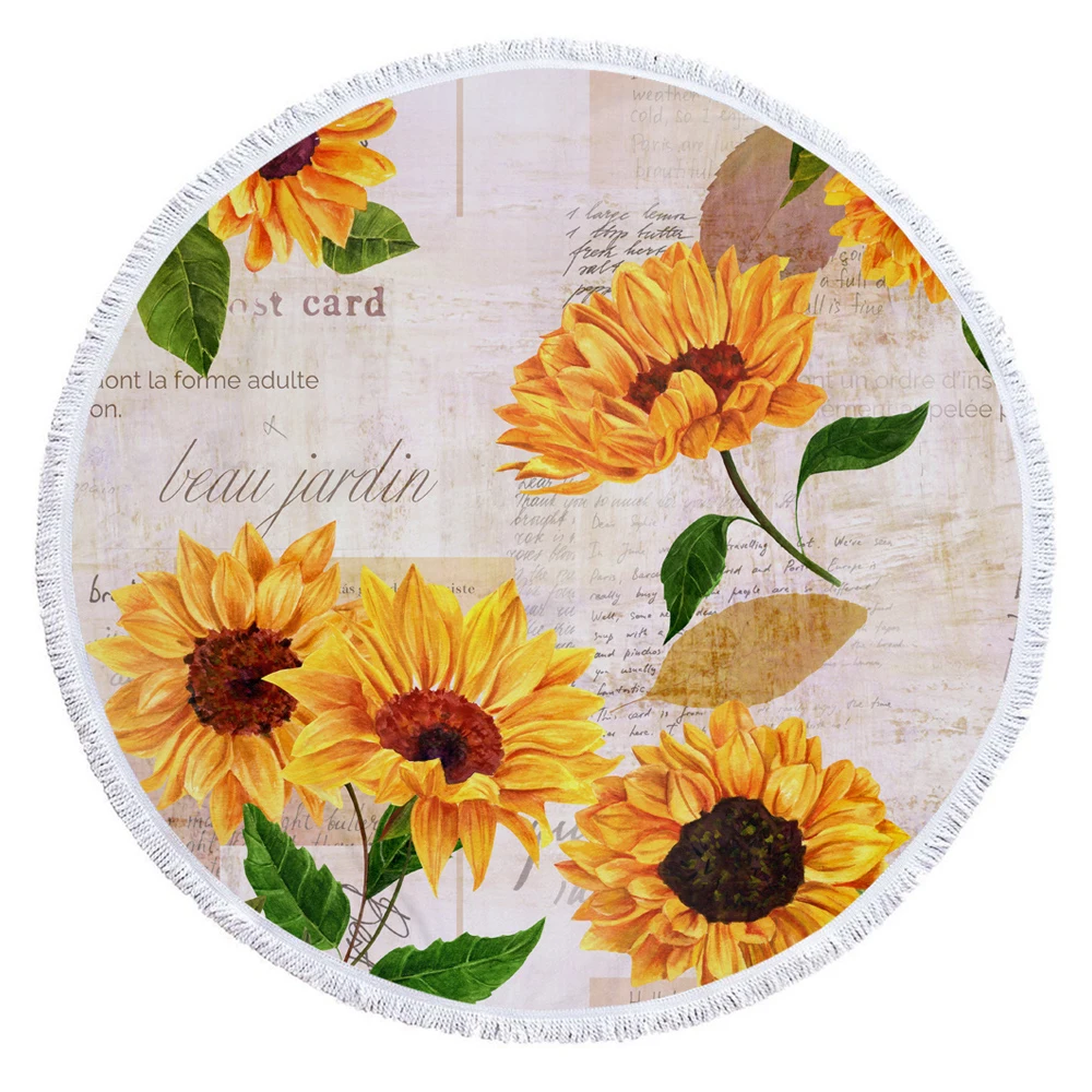 Printed Large Round Thick And Soft Beach Towel With Tassels Printed Large Round Thick And Soft Beach Towel With Tassels