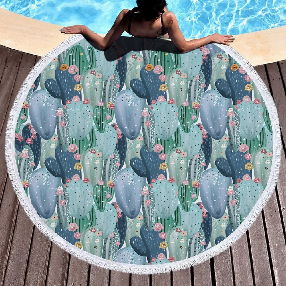 Printed Large Round Thick And Soft Beach Towel With Tassels Printed Large Round Thick And Soft Beach Towel With Tassels