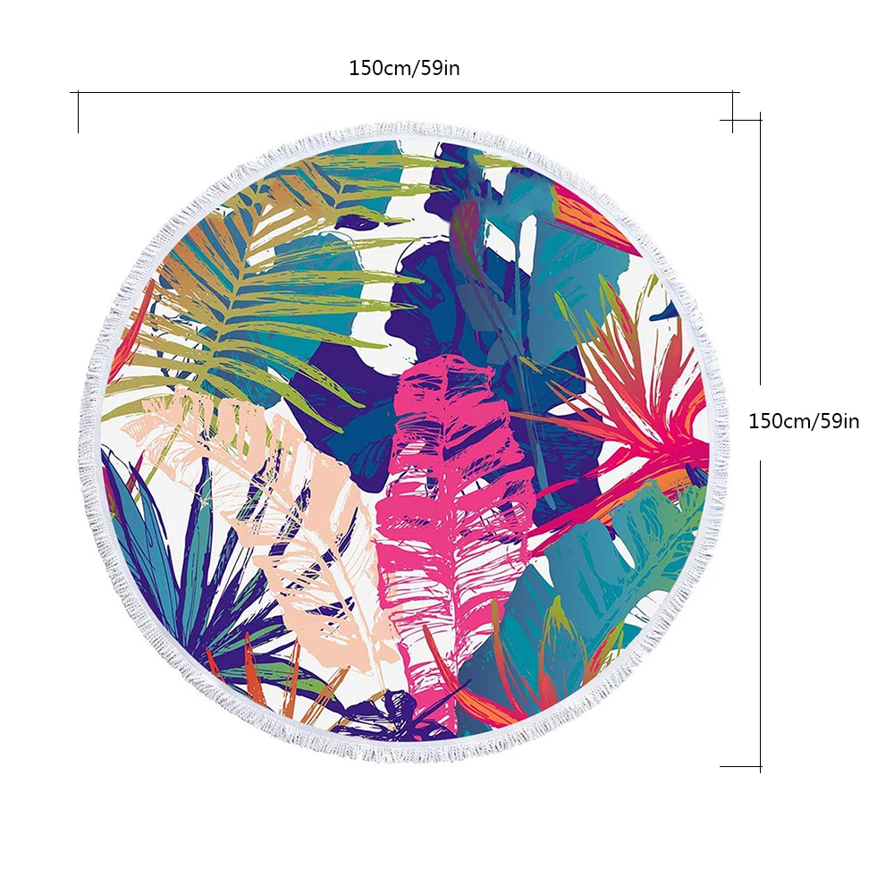 Printed Large Round Thick And Soft Beach Towel With Tassels Printed Large Round Thick And Soft Beach Towel With Tassels