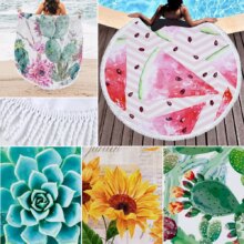 Printed Large Round Thick And Soft Beach Towel With Tassels Printed Large Round Thick And Soft Beach Towel With Tassels