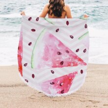 Printed Large Round Thick And Soft Beach Towel With Tassels Printed Large Round Thick And Soft Beach Towel With Tassels