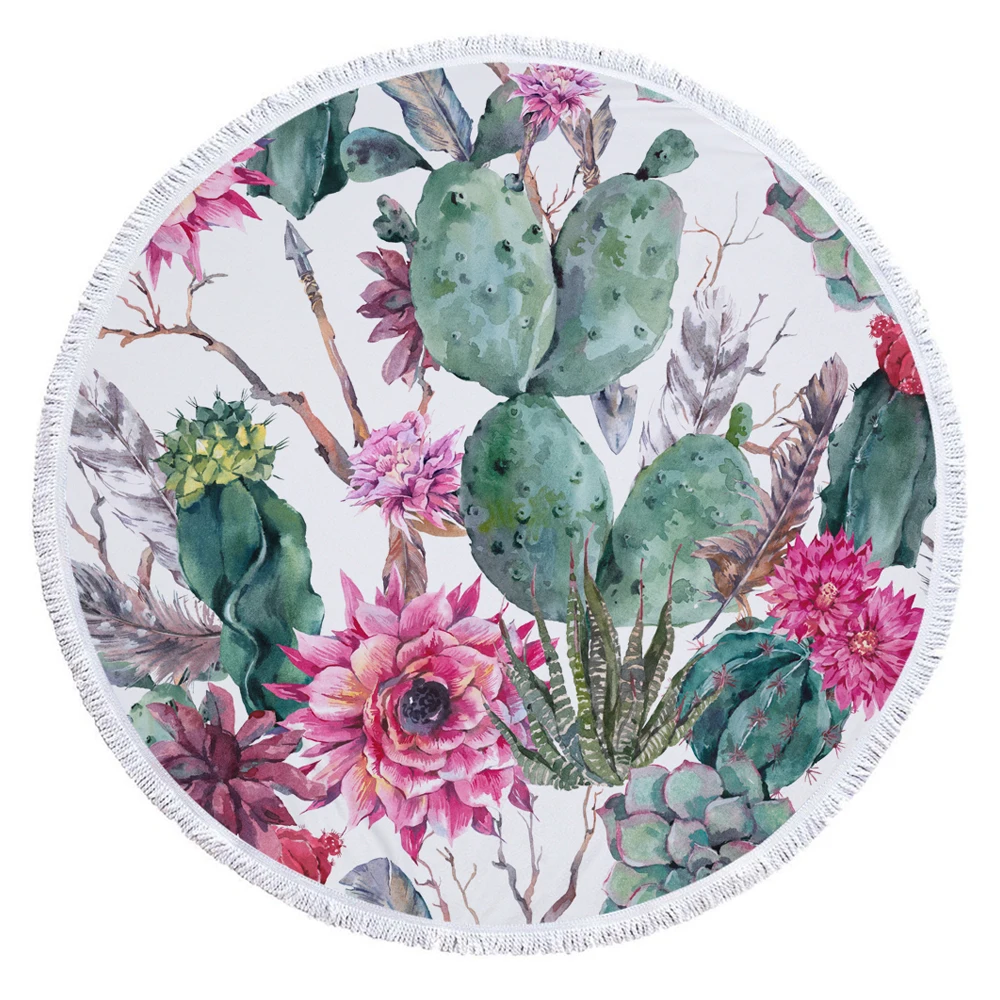 Printed Large Round Thick And Soft Beach Towel With Tassels Printed Large Round Thick And Soft Beach Towel With Tassels